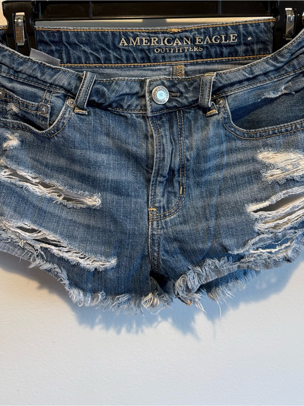 American Eagle Outfitters Ripped Dark Blue Denim Cutoff Shorts